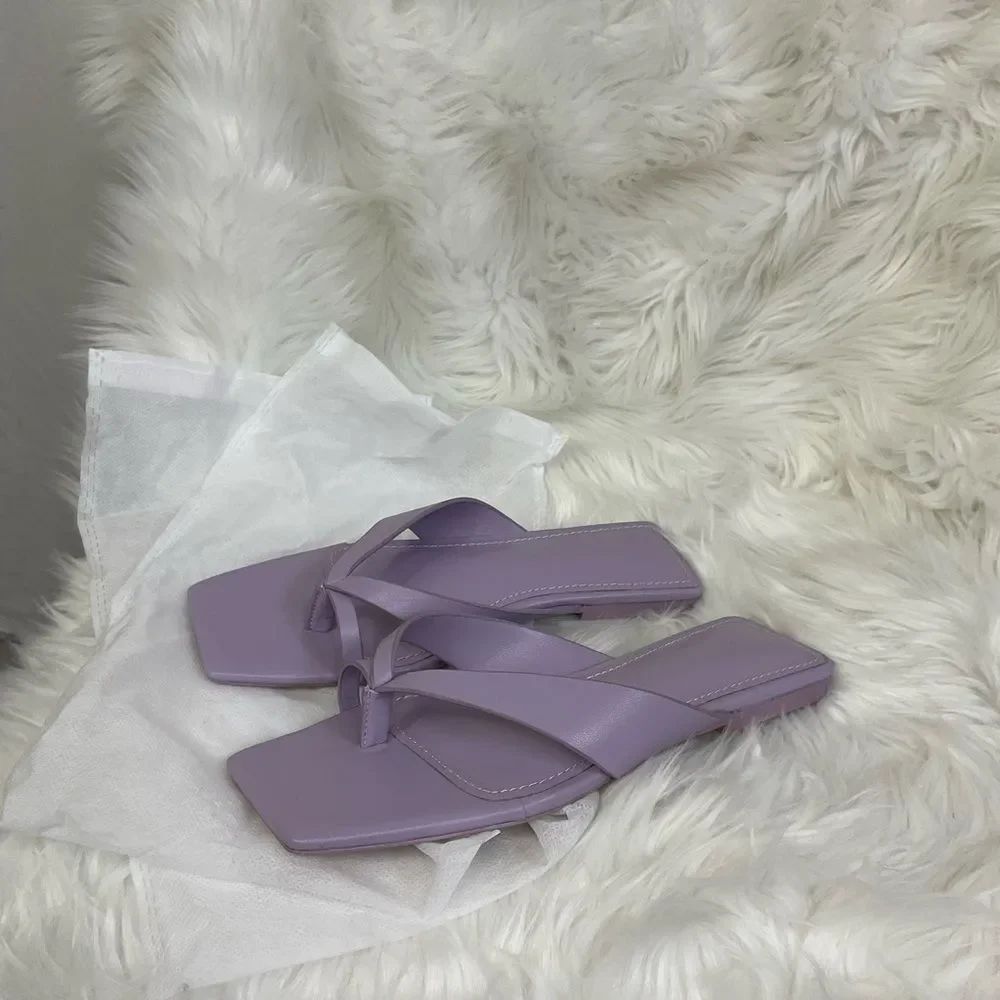 NEW Jonathan Simkhai Leather shae Purple Square Toe Flat Sandals 5